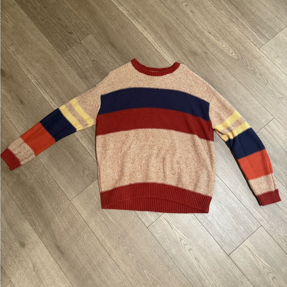 BDG Men’s Colorblock Crewneck Sweater in Rust, Navy & Cream